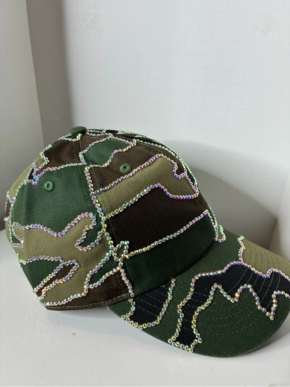 Women Custom Rhinestone Camo Cap - Green